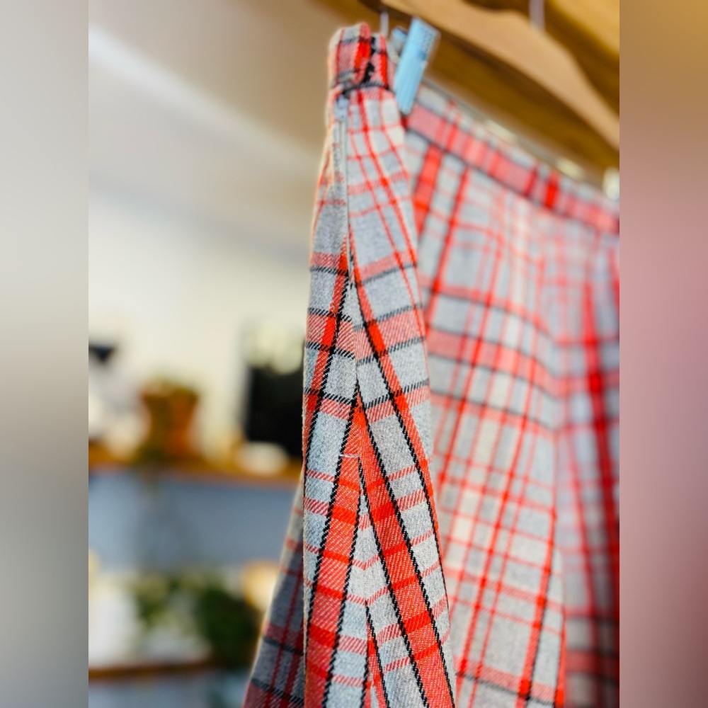 Handmade VTG-Coral and Grey Plaid Midi Skirt - Picture 7 of 10